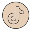 Beige Kreis mit schwarzem TikTok-Logo und stilisiertem Notensymbol in der Mitte.